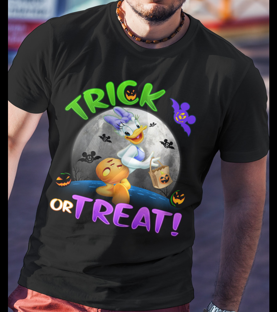 Trick Or Treat Daisy Duck Halloween Moon Mickey Bat Pumpkins T-Shirt
