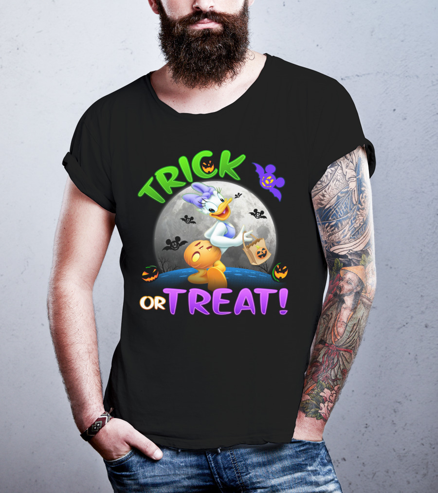 Trick Or Treat Daisy Duck Halloween Moon Mickey Bat Pumpkins T-Shirt