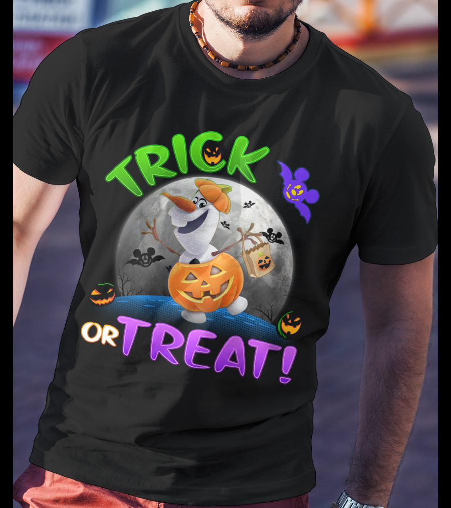 Trick Or Treat Olaf Halloween Moon Bat Mickey Ghost Pumpkin T-Shirt