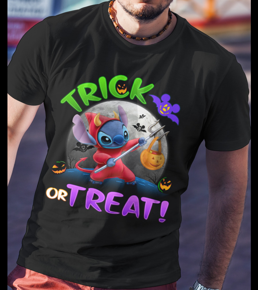 Trick Or Treat Stitch Halloween Bat Pumpkins Moon Costume T-Shirt