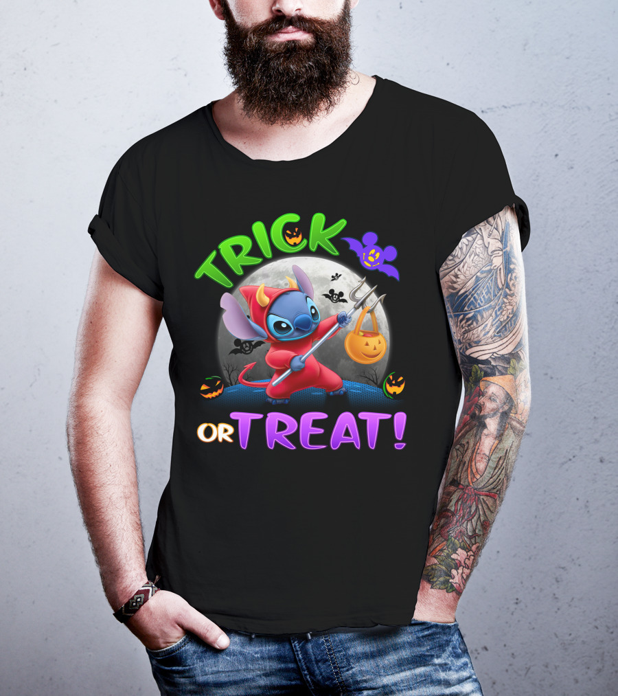 Trick Or Treat Stitch Halloween Bat Pumpkins Moon Costume T-Shirt
