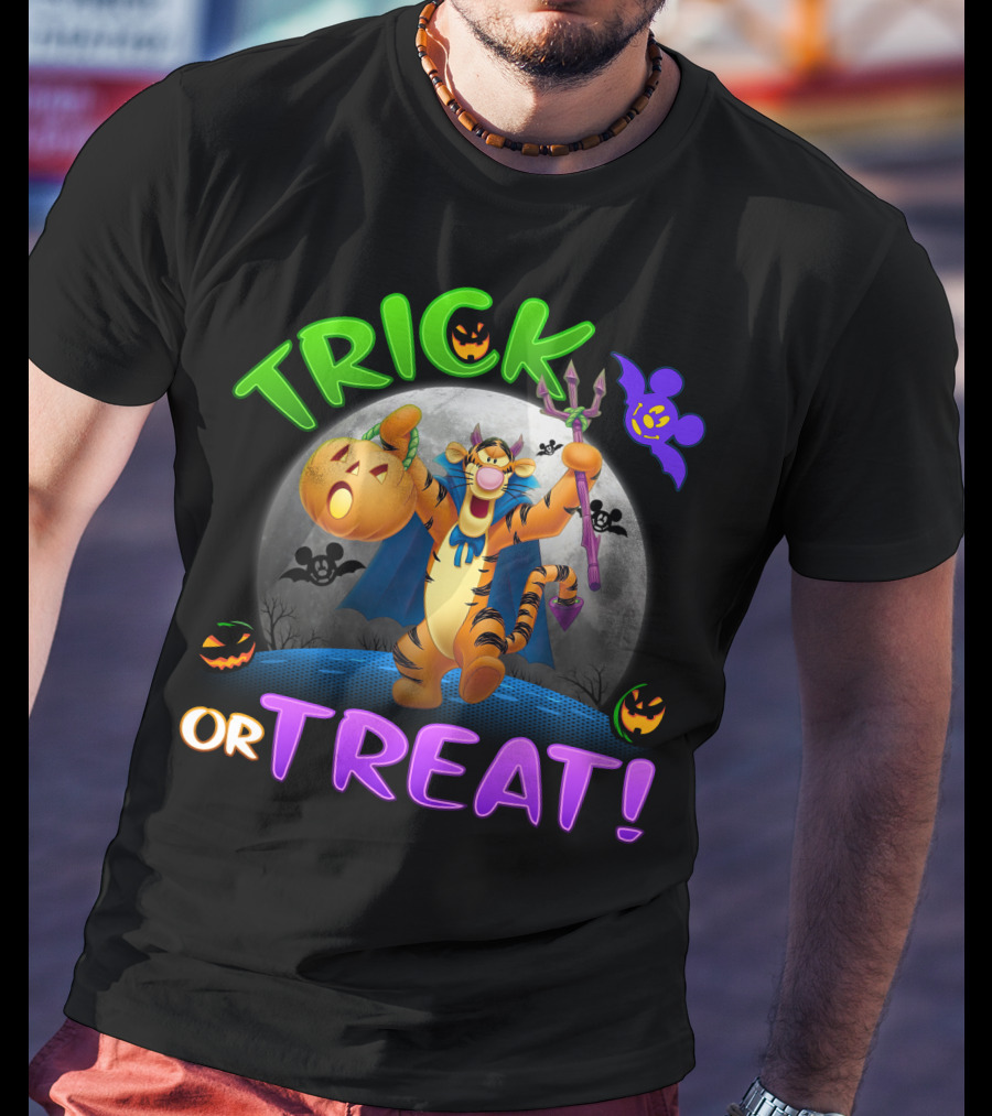 Trick Or Treat Tigger Disney Halloween Celebration With Pumpkins And Bat T-Shirt