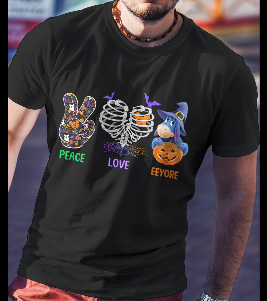 Peace Love Eeyore Halloween Pumpkin Skeleton Costume T-Shirt