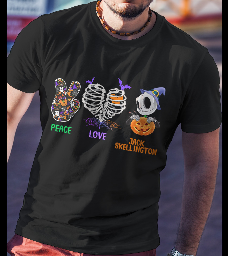 Peace Love Jack Skellington Halloween Pumpkin Skeleton Ribcage T-Shirt