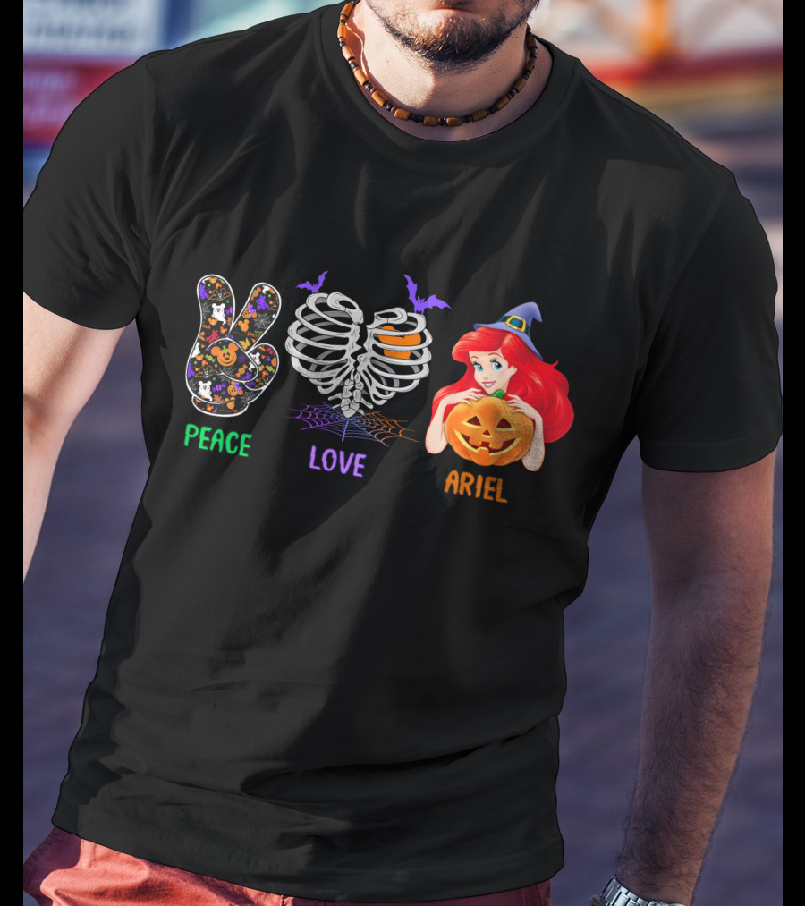 Peace Love Ariel Halloween Pumpkin Witch Hat T-Shirt