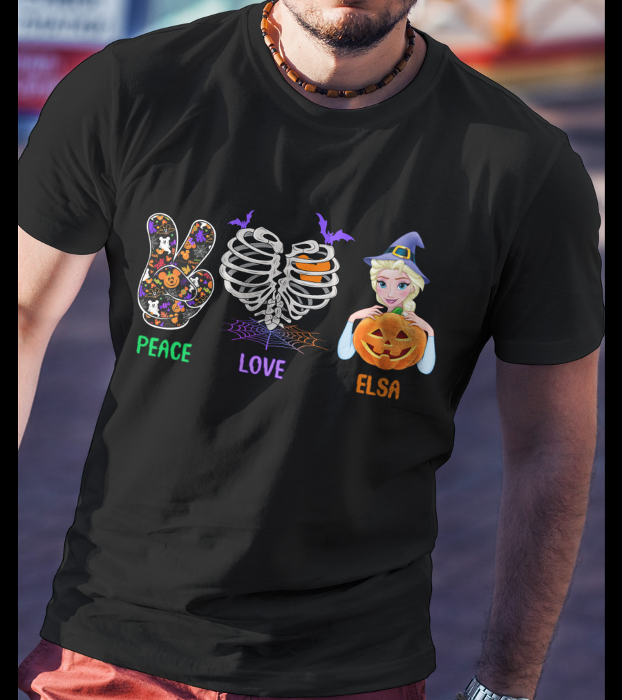 Peace Love Elsa Halloween Pumpkin Witch Hat T-Shirt