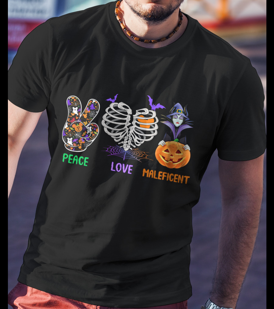 Peace Love Maleficent Halloween Style T-Shirt
