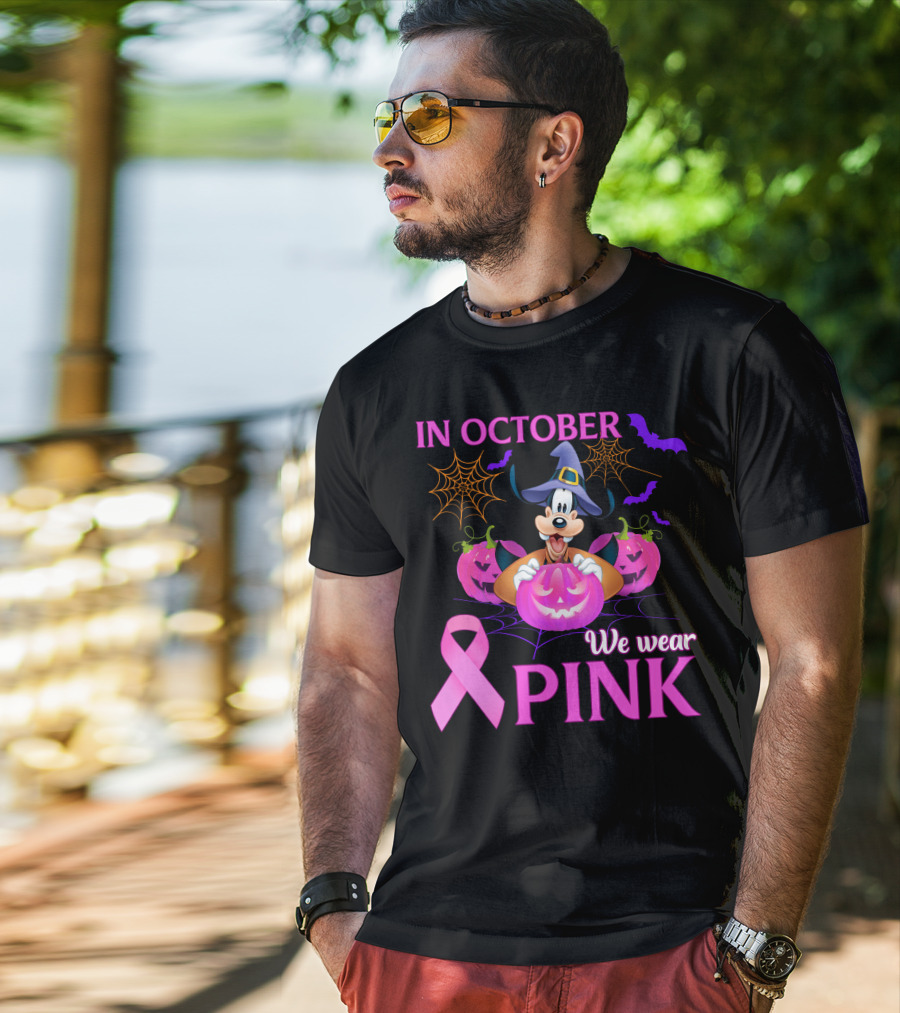 Goofy In October We Wear Pink Halloween Breast Cancer Awareness T-Shirt