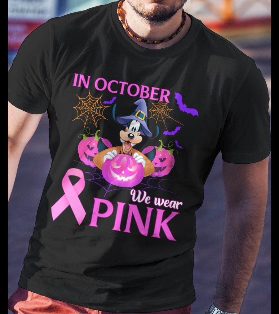 Goofy In October We Wear Pink Halloween Breast Cancer Awareness T-Shirt