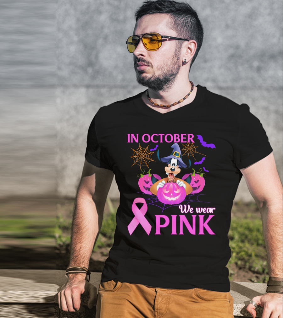 Goofy In October We Wear Pink Halloween Breast Cancer Awareness T-Shirt