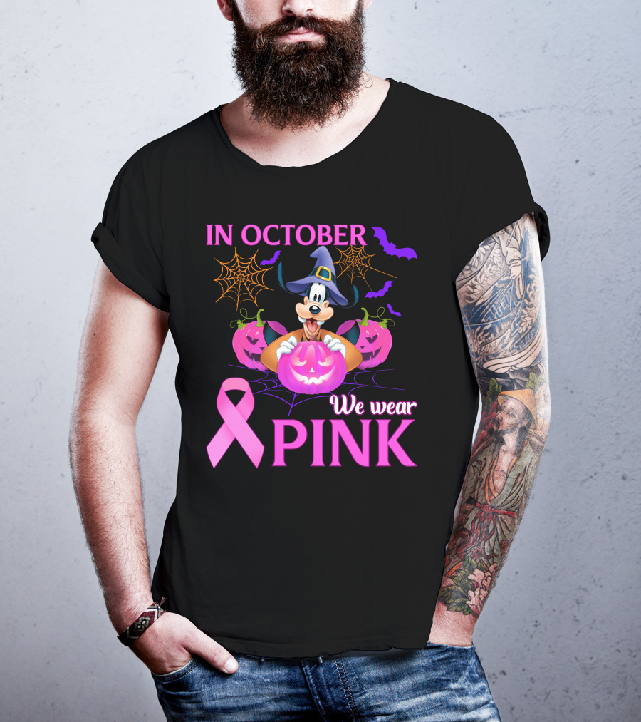 Goofy In October We Wear Pink Halloween Breast Cancer Awareness T-Shirt