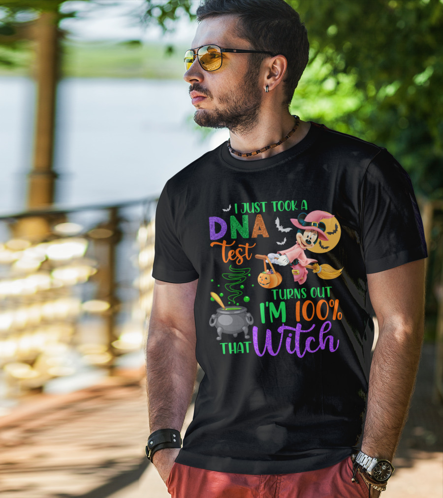 I Just Took A Dna Test Turns Out I'm 100% That Witch Minnie-D Halloween Bats Cauldron Moon Broomstick Magic T-Shirt