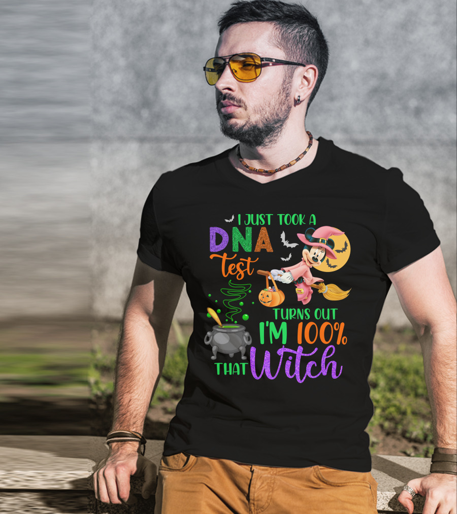 I Just Took A Dna Test Turns Out I'm 100% That Witch Minnie-D Halloween Bats Cauldron Moon Broomstick Magic T-Shirt