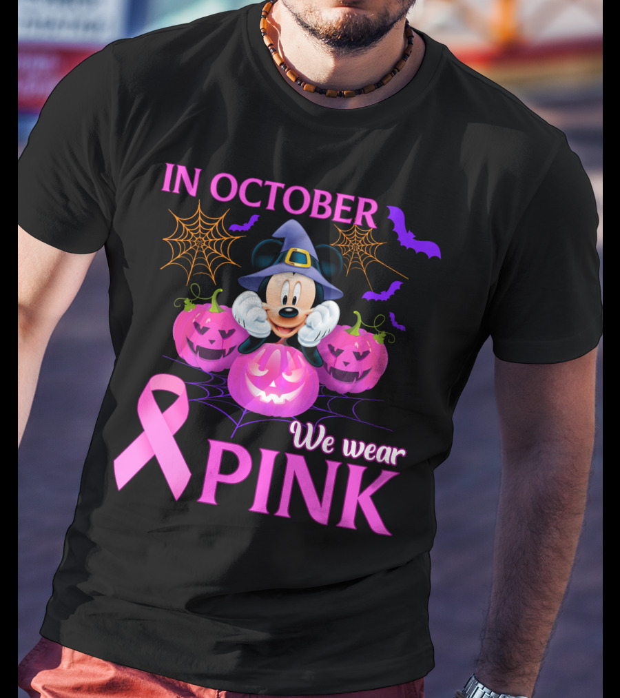 In October We Wear Pink Mickey Halloween Breast Cancer Awareness T-Shirt