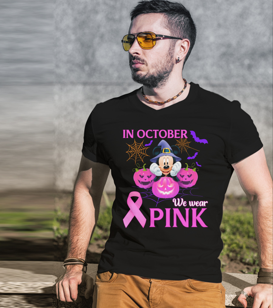 In October We Wear Pink Mickey Halloween Breast Cancer Awareness T-Shirt