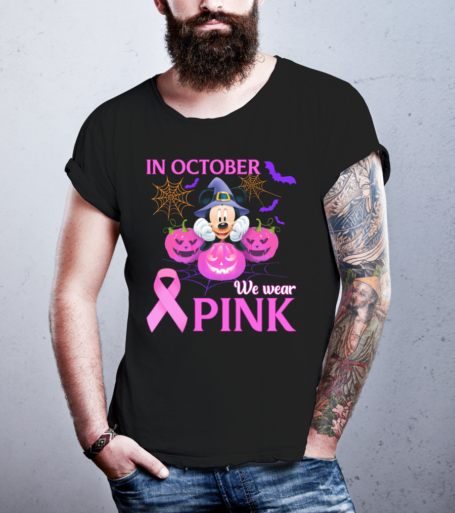 In October We Wear Pink Mickey Halloween Breast Cancer Awareness T-Shirt