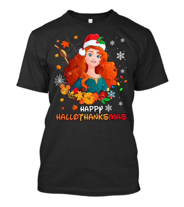 Merida Happy Hallothanksmas With Leaves And Snowflakes T-Shirt