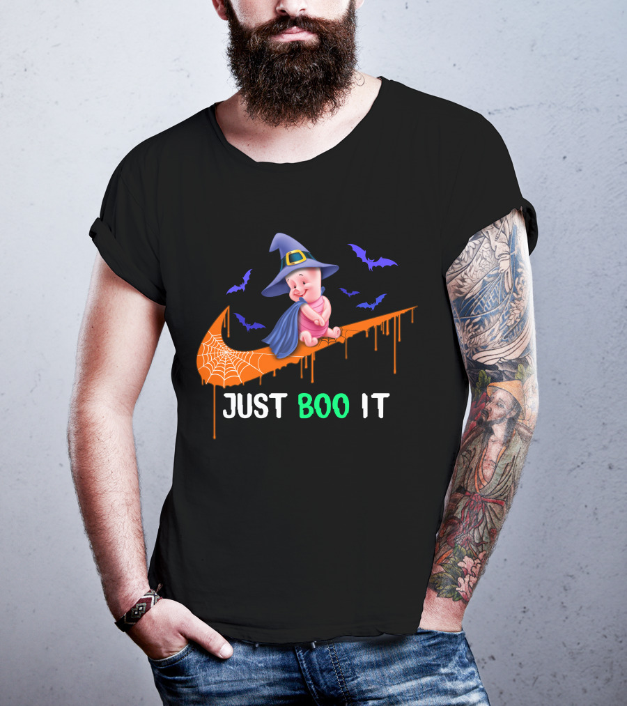 Just Boo It Piglet Halloween Witch Hat Nike Swoosh T-Shirt
