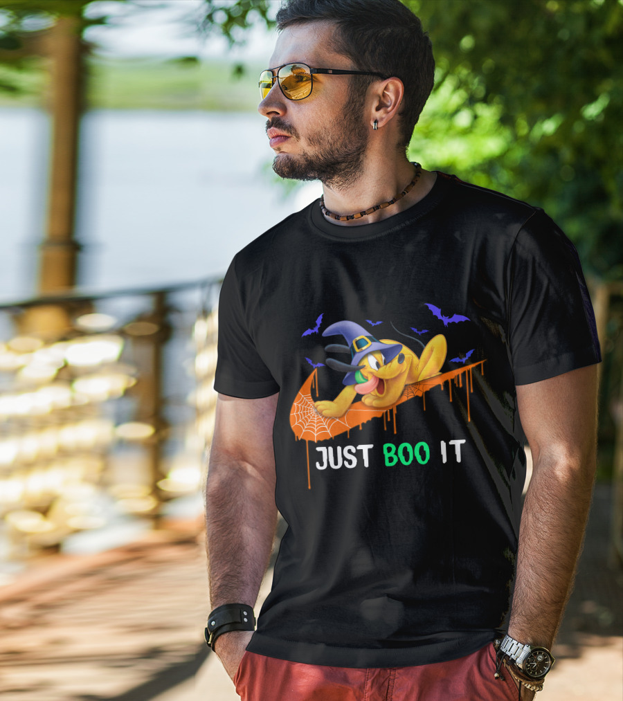 Just Boo It Halloween Pluto Witch Hat Bats Nike Swoosh T-Shirt