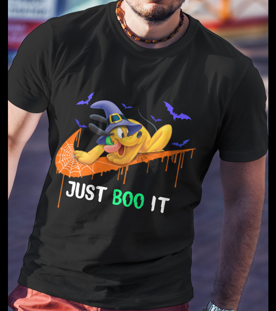 Just Boo It Halloween Pluto Witch Hat Bats Nike Swoosh T-Shirt