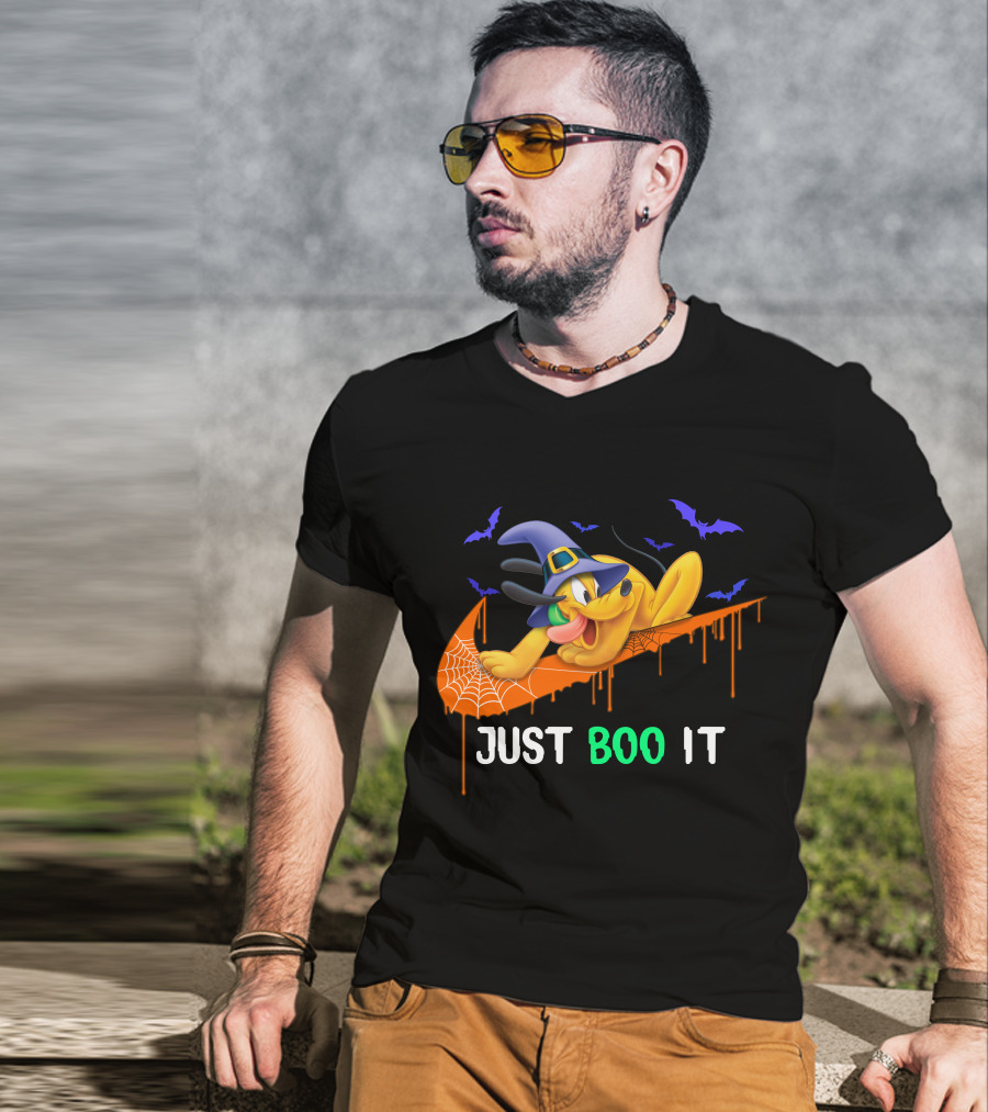 Just Boo It Halloween Pluto Witch Hat Bats Nike Swoosh T-Shirt