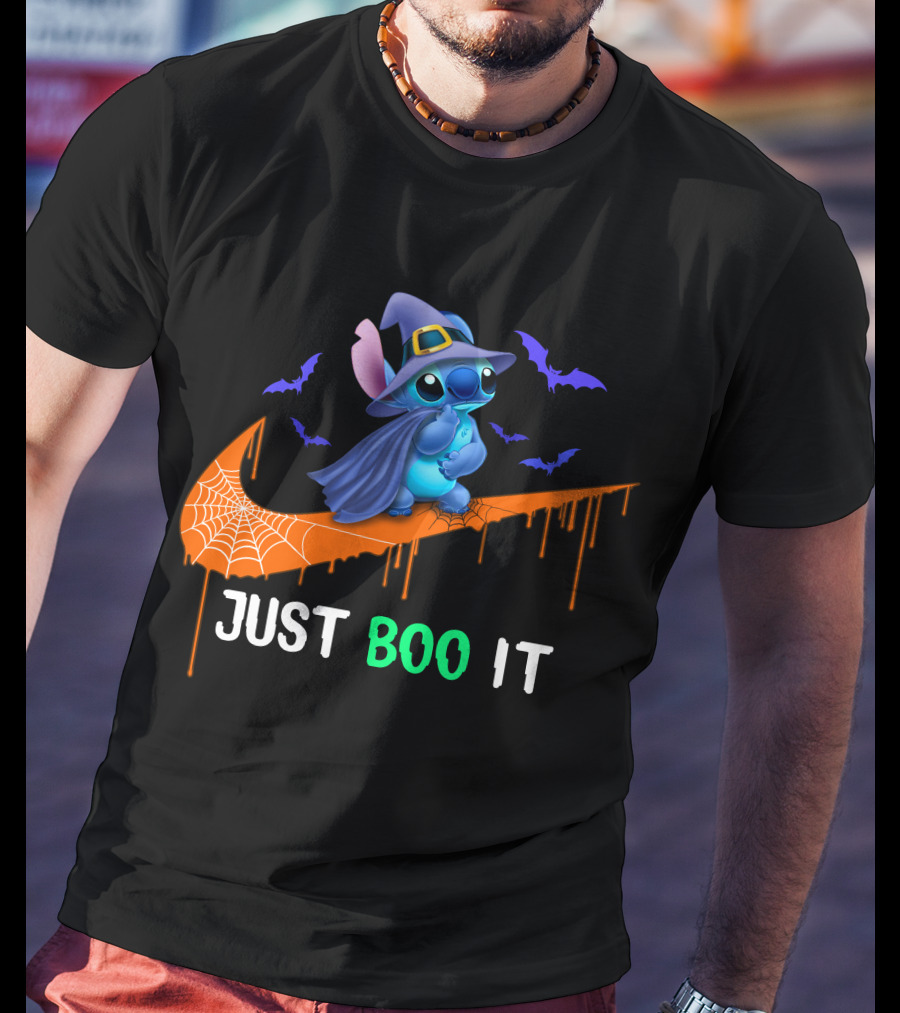 Just Boo It Halloween Stitch Witch Bat Nike Swoosh T-Shirt