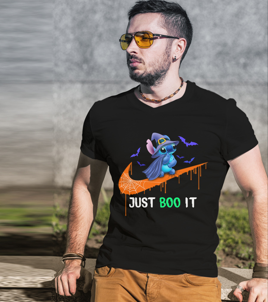 Just Boo It Halloween Stitch Witch Bat Nike Swoosh T-Shirt
