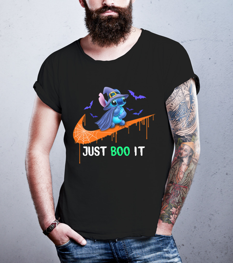 Just Boo It Halloween Stitch Witch Bat Nike Swoosh T-Shirt