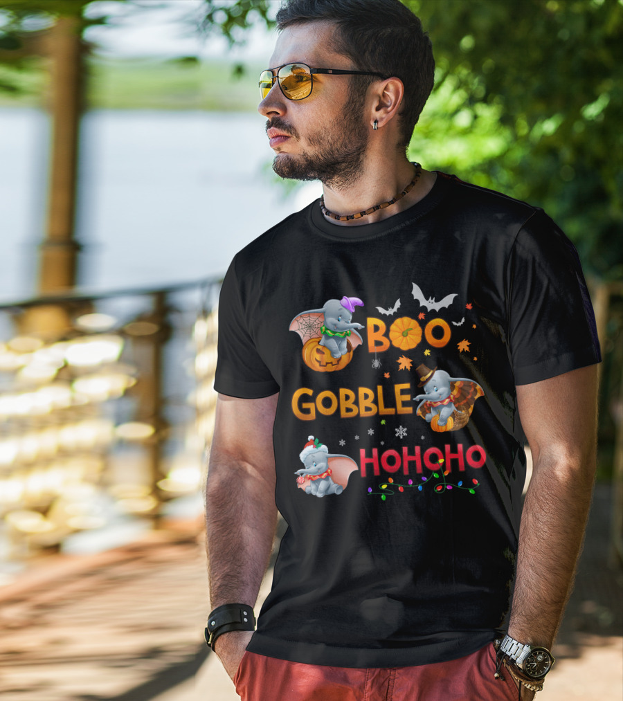Boo Gobble Hohoho Dumbo Halloween Thanksgiving Christmas Collection T-Shirt