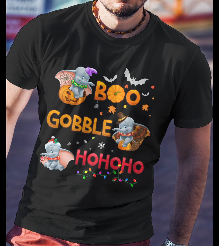 Boo Gobble Hohoho Dumbo Halloween Thanksgiving Christmas Collection T-Shirt