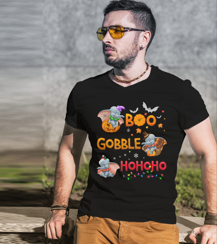 Boo Gobble Hohoho Dumbo Halloween Thanksgiving Christmas Collection T-Shirt