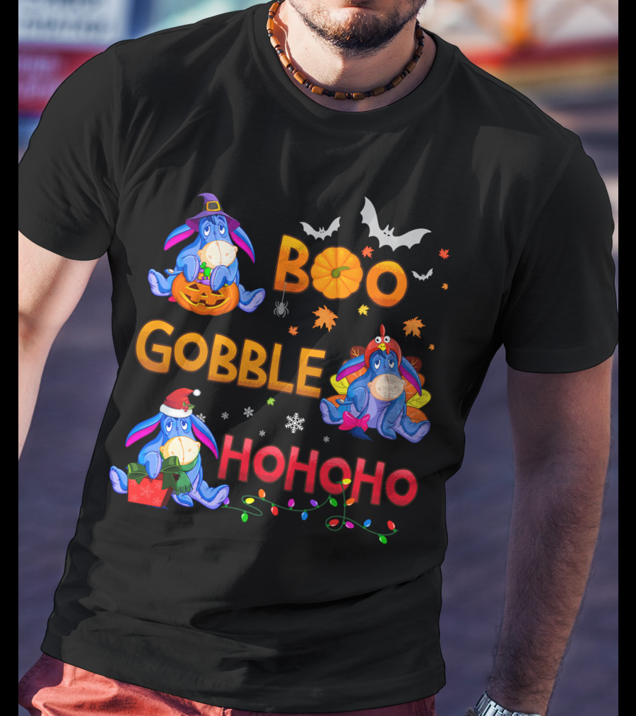 Eeyore Boo Gobble Ho Ho Ho Fall Halloween Thanksgiving Christmas T-Shirt
