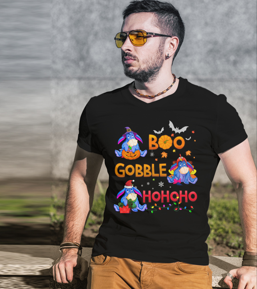 Eeyore Boo Gobble Ho Ho Ho Fall Halloween Thanksgiving Christmas T-Shirt