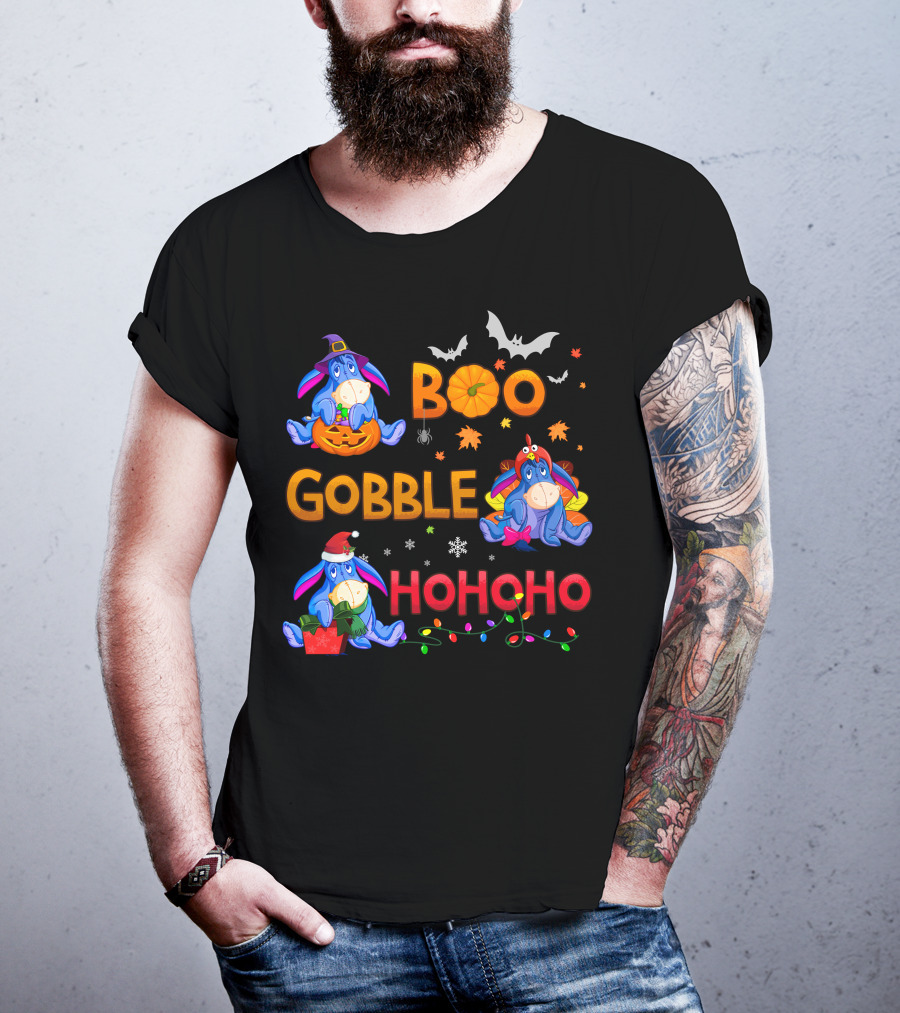 Eeyore Boo Gobble Ho Ho Ho Fall Halloween Thanksgiving Christmas T-Shirt