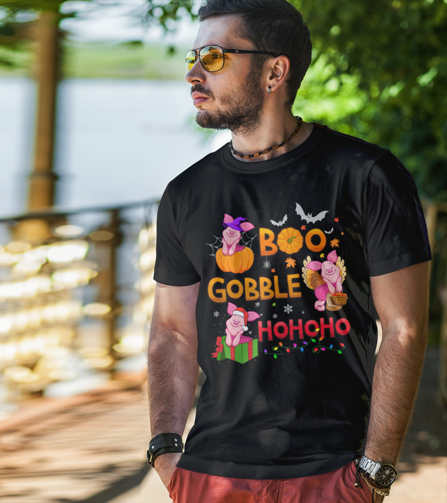 Piglet Boo Gobble Ho Ho Ho Holiday Seasons T-Shirt