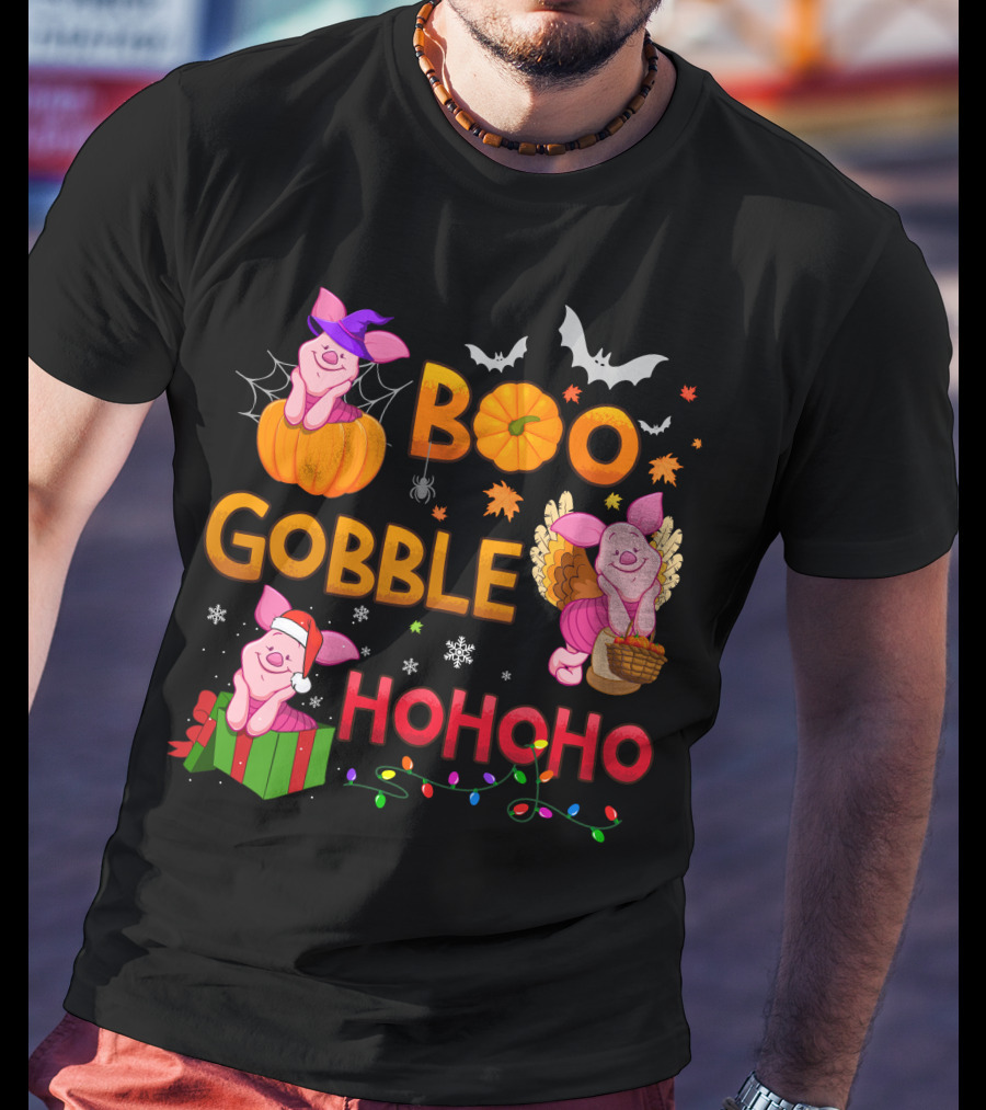 Piglet Boo Gobble Ho Ho Ho Holiday Seasons T-Shirt