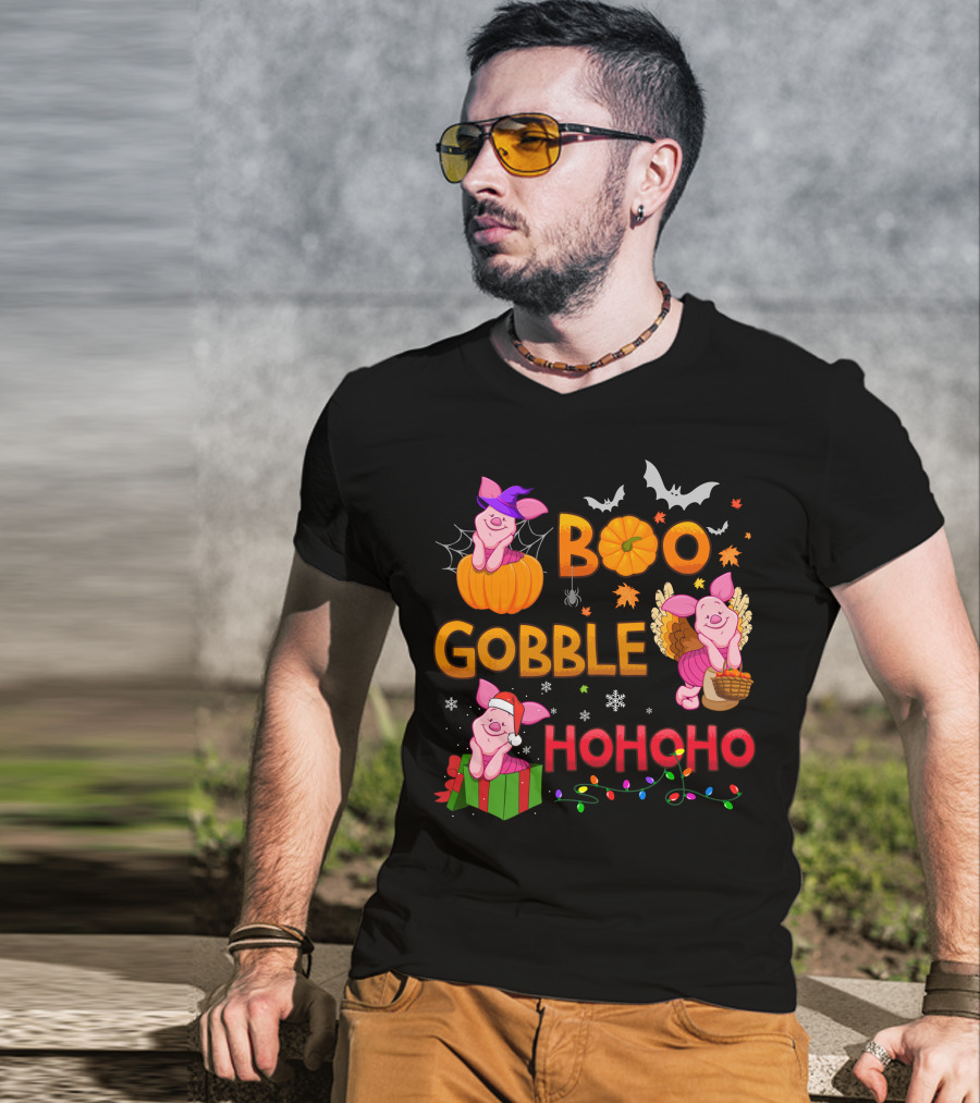 Piglet Boo Gobble Ho Ho Ho Holiday Seasons T-Shirt