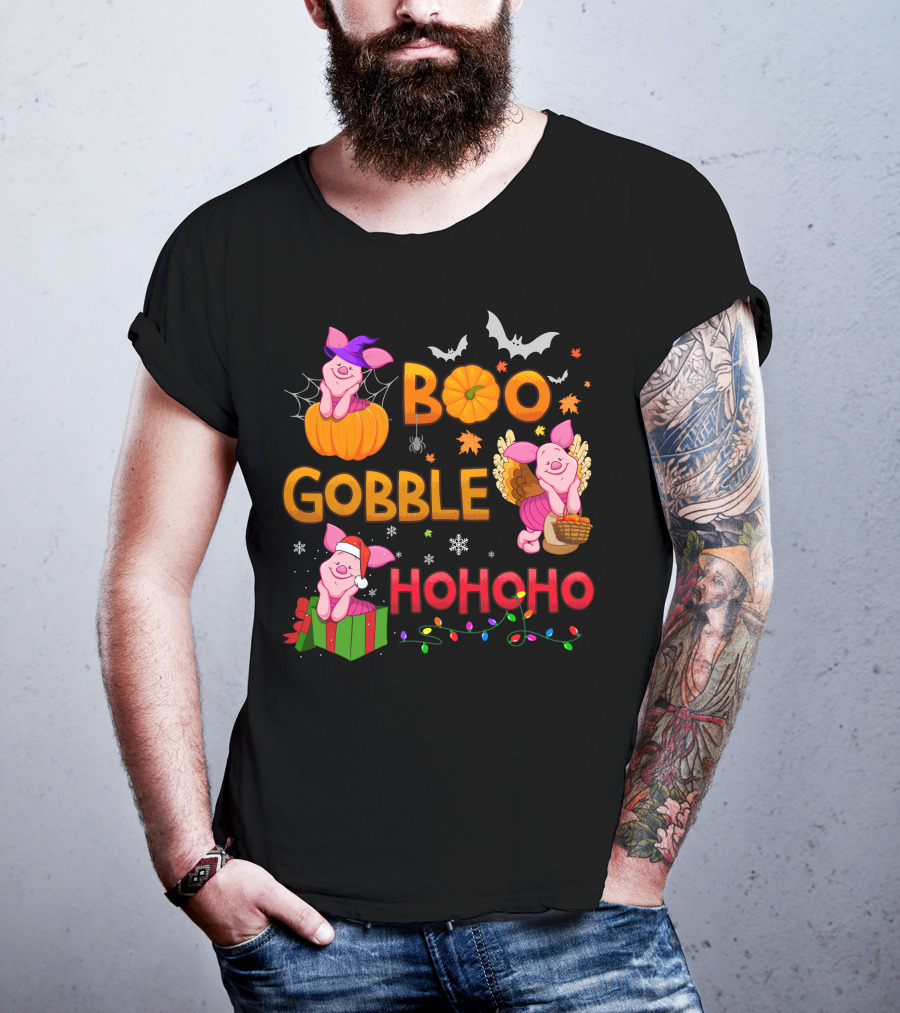 Piglet Boo Gobble Ho Ho Ho Holiday Seasons T-Shirt