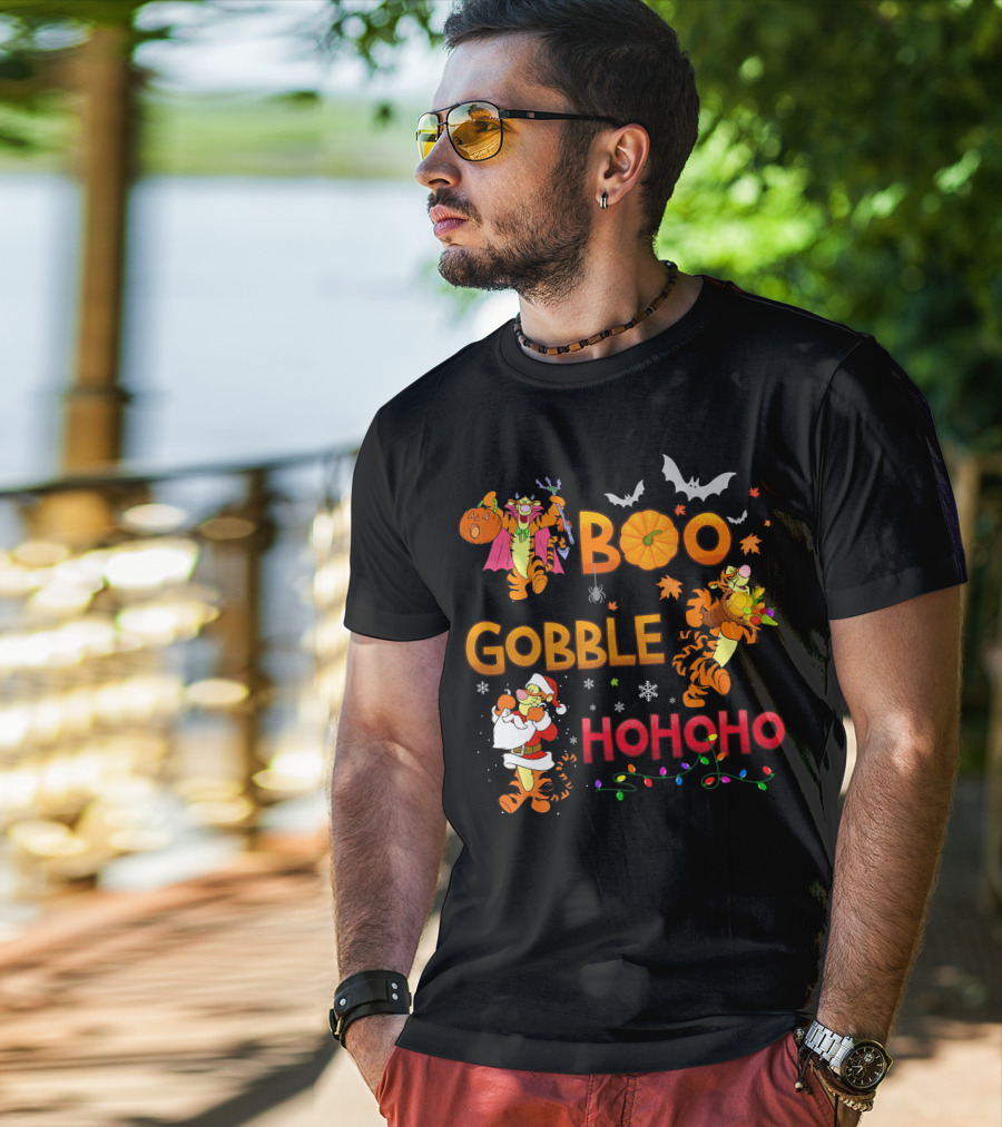 Tigger Boo Gobble Ho Ho Ho Halloween Thanksgiving Christmas Fun T-Shirt