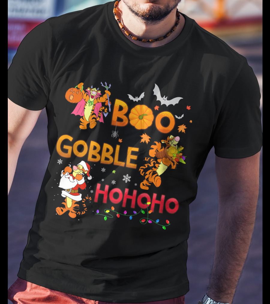 Tigger Boo Gobble Ho Ho Ho Halloween Thanksgiving Christmas Fun T-Shirt