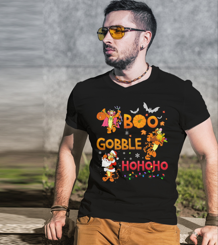 Tigger Boo Gobble Ho Ho Ho Halloween Thanksgiving Christmas Fun T-Shirt