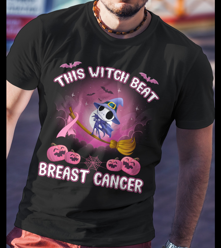 This Witch Beat Breast Cancer Halloween Pink Ribbon Jack-O-Lanterns T-Shirt