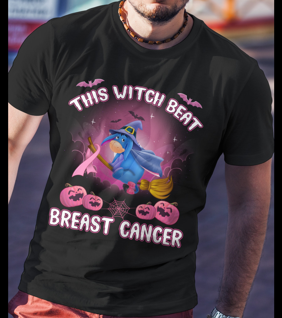 This Witch Beat Breast Cancer Eeyore Broomstick Pumpkins Bat T-Shirt