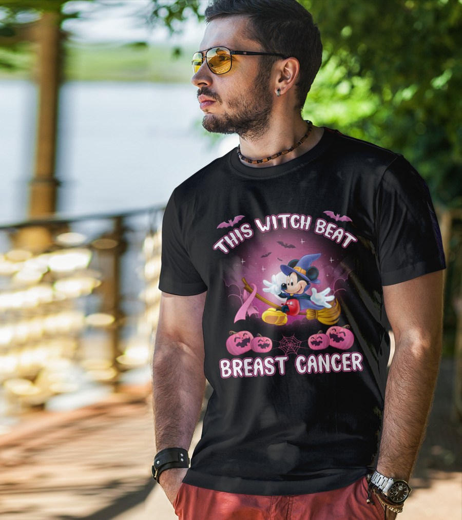 This Witch Beat Breast Cancer Mickey Halloween Pink Ribbon T-Shirt