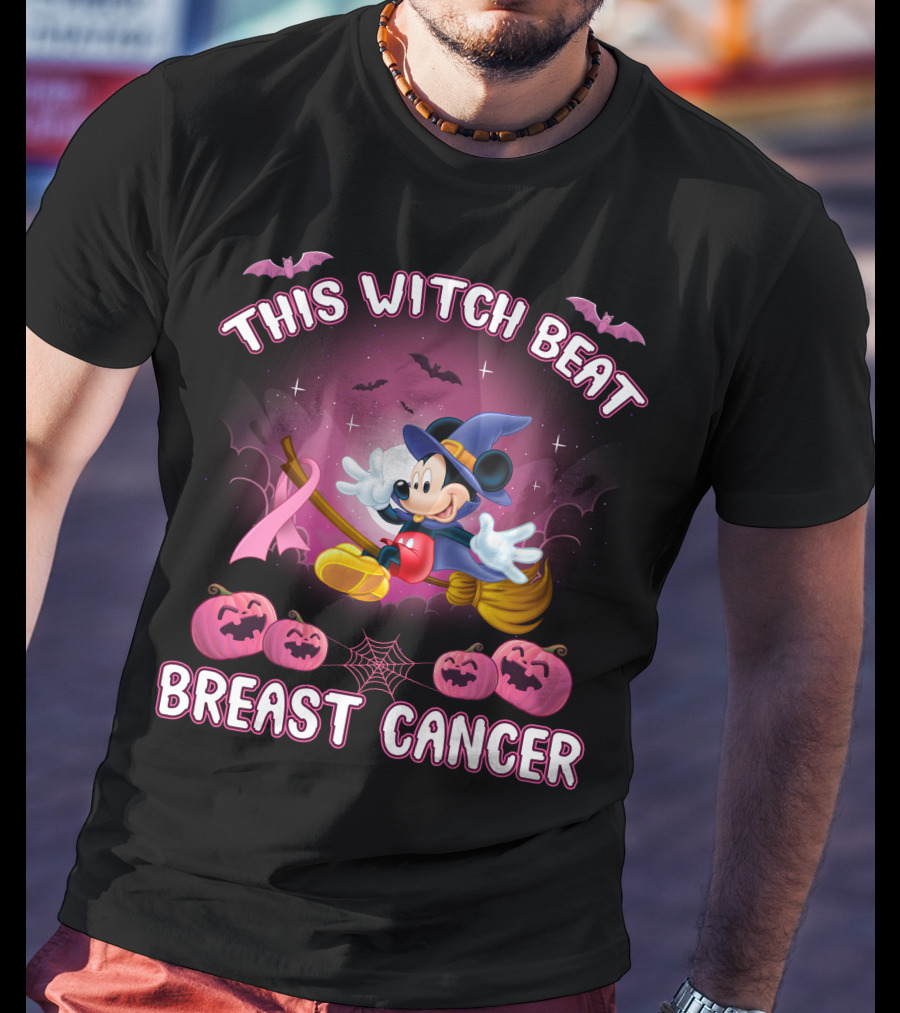 This Witch Beat Breast Cancer Mickey Halloween Pink Ribbon T-Shirt