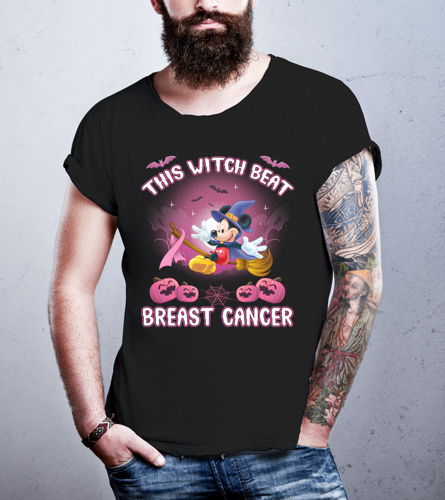 This Witch Beat Breast Cancer Mickey Halloween Pink Ribbon T-Shirt