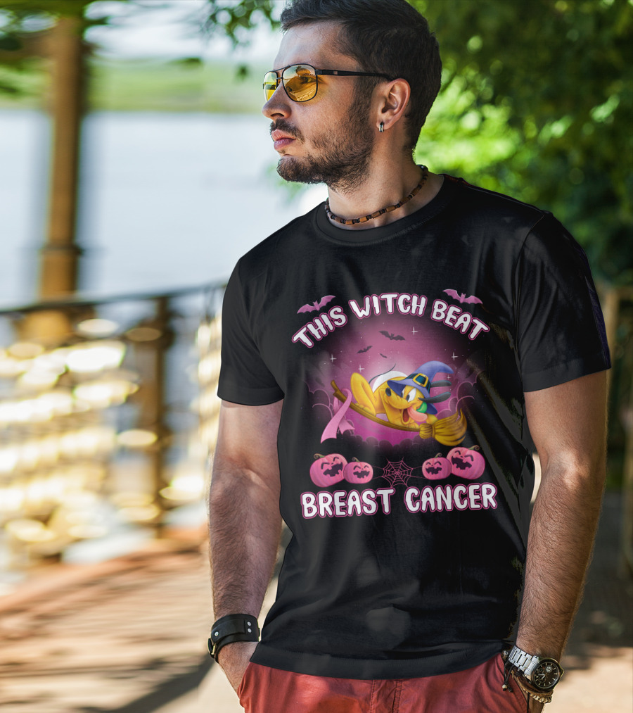This Witch Beat Breast Cancer Pluto Hat Broom Pumpkins Bat T-Shirt