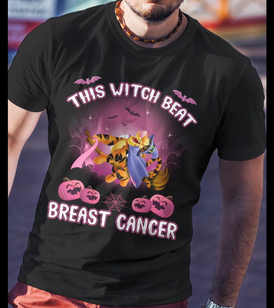 This Witch Beat Breast Cancer Tigger Pink Ribbon Halloween T-Shirt