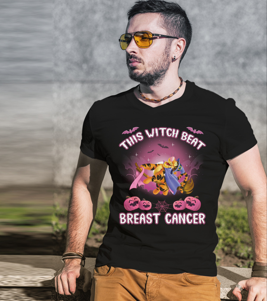 This Witch Beat Breast Cancer Tigger Pink Ribbon Halloween T-Shirt