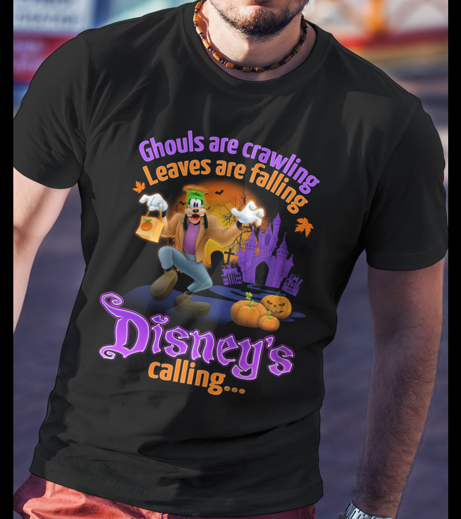 Ghouls Are Crawling Leaves Are Falling Disney's Calling Goofy Halloween Theme T-Shirt
